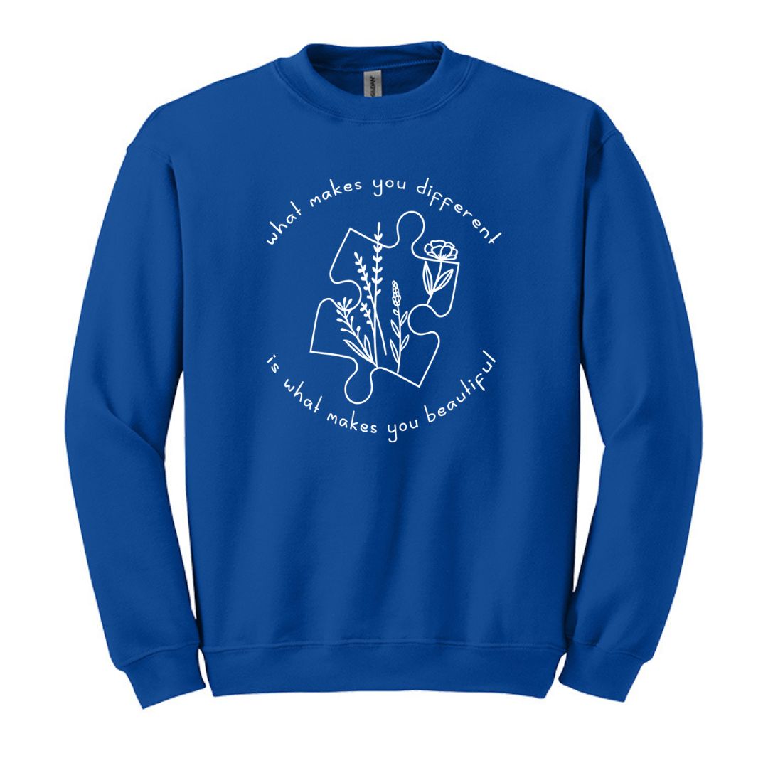 What makes you Different is what makes you Beautiful - Comfy Autism Crewneck Sweatshirt