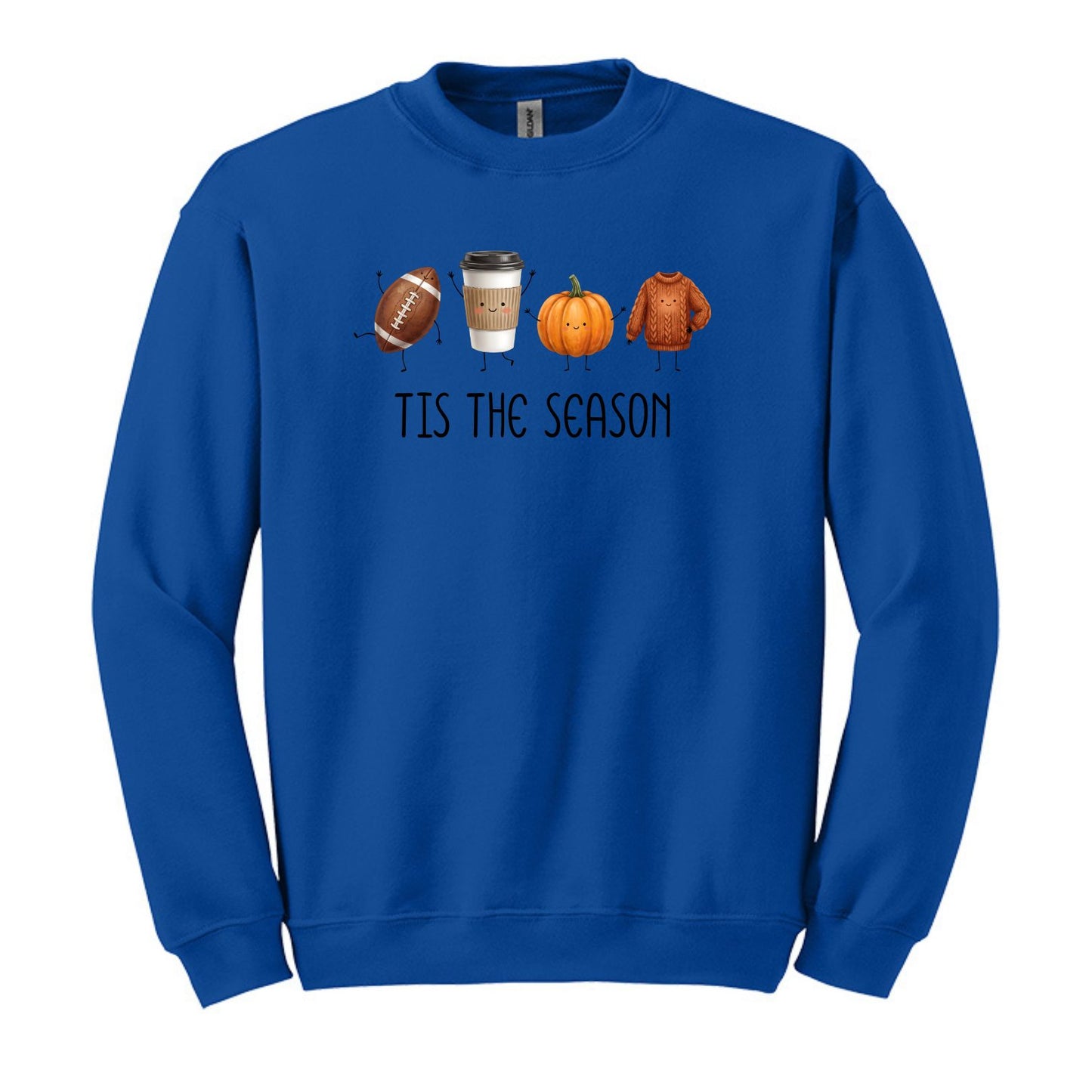 Tis The Season | Fun Doodle Art Gildan Crewneck | Football, Coffee, Pumpkins & Sweaters!