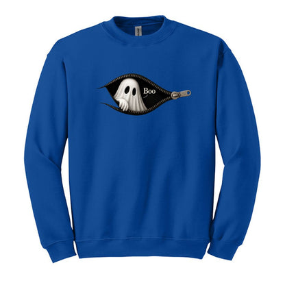 Boo - Cute Peeking Ghost - Gildan Crewneck