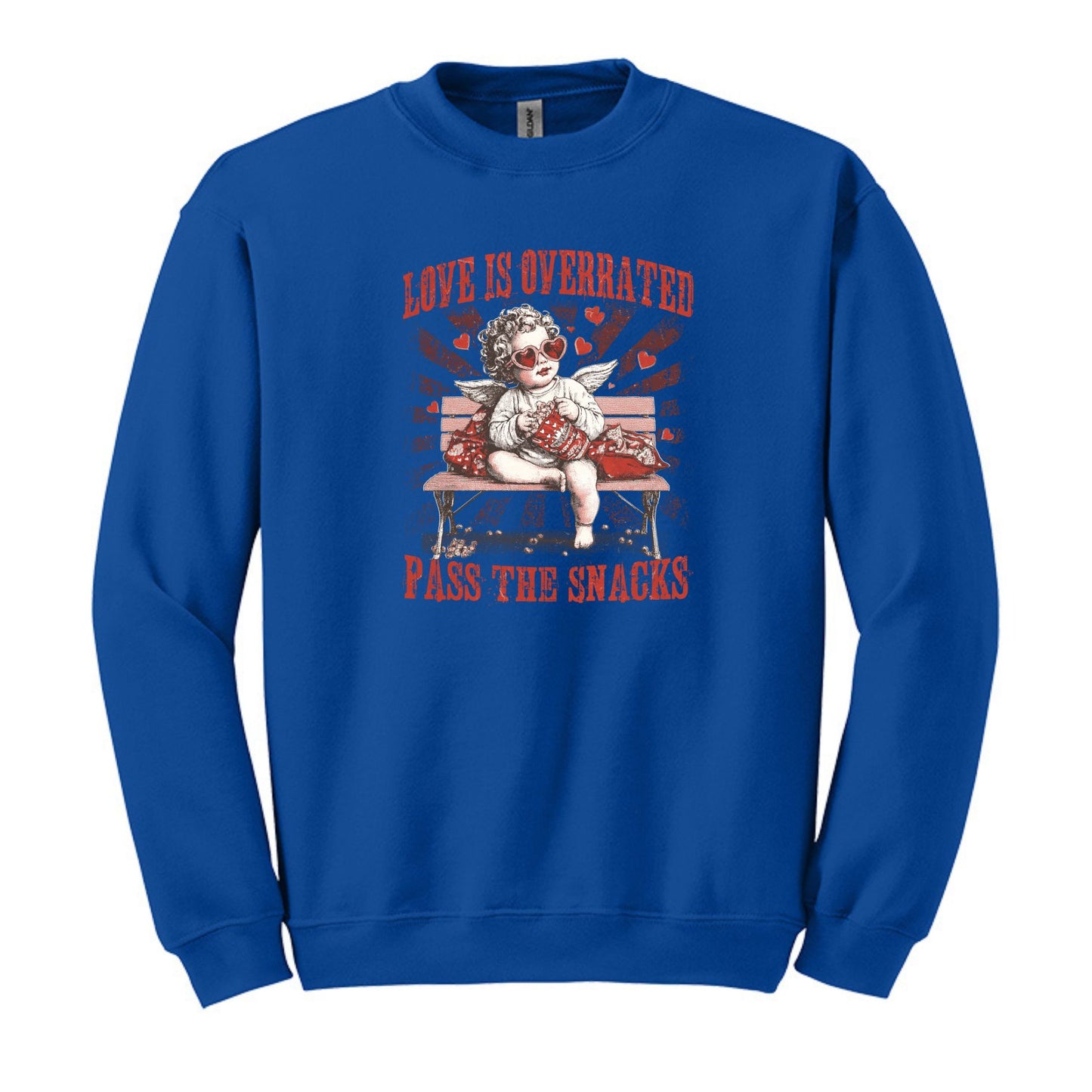 Love is Overrated - Pass the Snacks - Funny Valentine Heavy Blend Crewneck