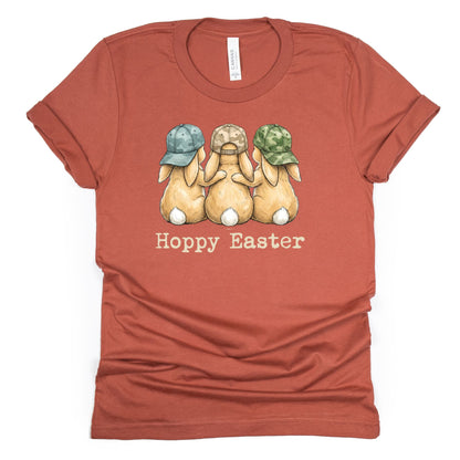 Hoppy Easter - Bunnies with Camo Hats - BELLA+CANVAS ® Unisex Jersey Short Sleeve Tee