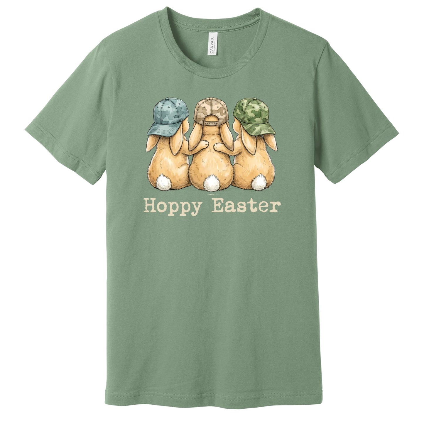 Hoppy Easter - Bunnies with Camo Hats - BELLA+CANVAS ® Unisex Jersey Short Sleeve Tee