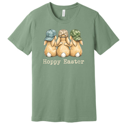 Hoppy Easter - Bunnies with Camo Hats - BELLA+CANVAS ® Unisex Jersey Short Sleeve Tee