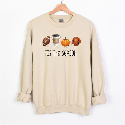 Tis The Season | Fun Doodle Art Gildan Crewneck | Football, Coffee, Pumpkins & Sweaters!