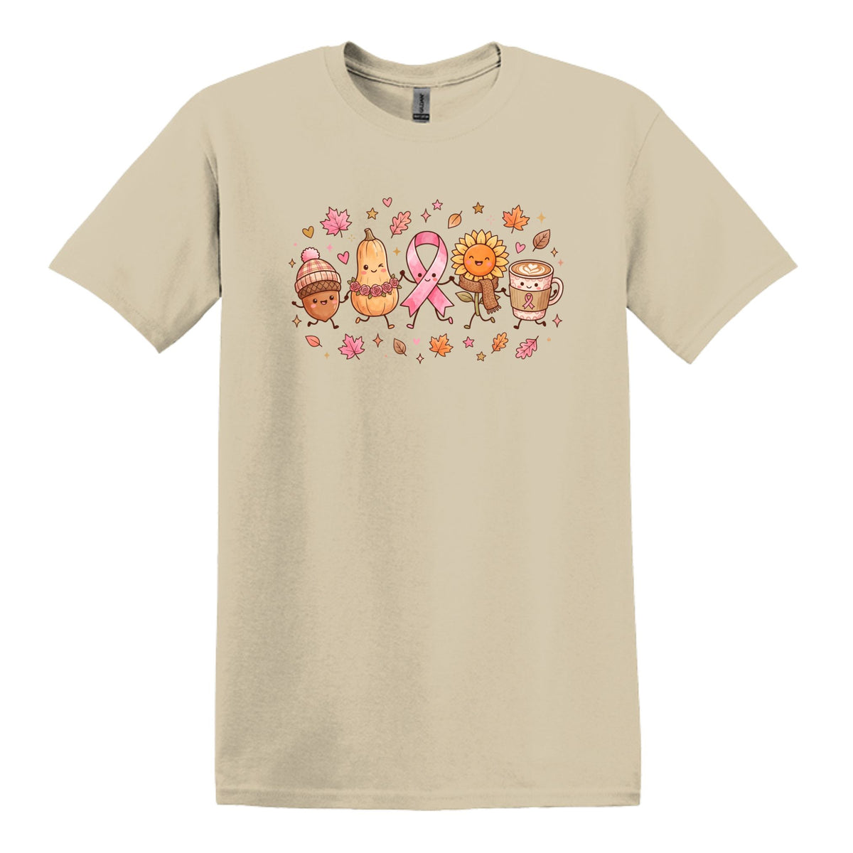 Fall Themed Doodle Art - Breast Cancer Awareness - Gildan Softstyle T-shirt