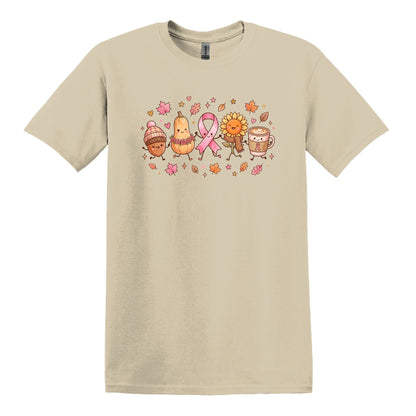 Fall Themed Doodle Art - Breast Cancer Awareness - Gildan Softstyle T-shirt