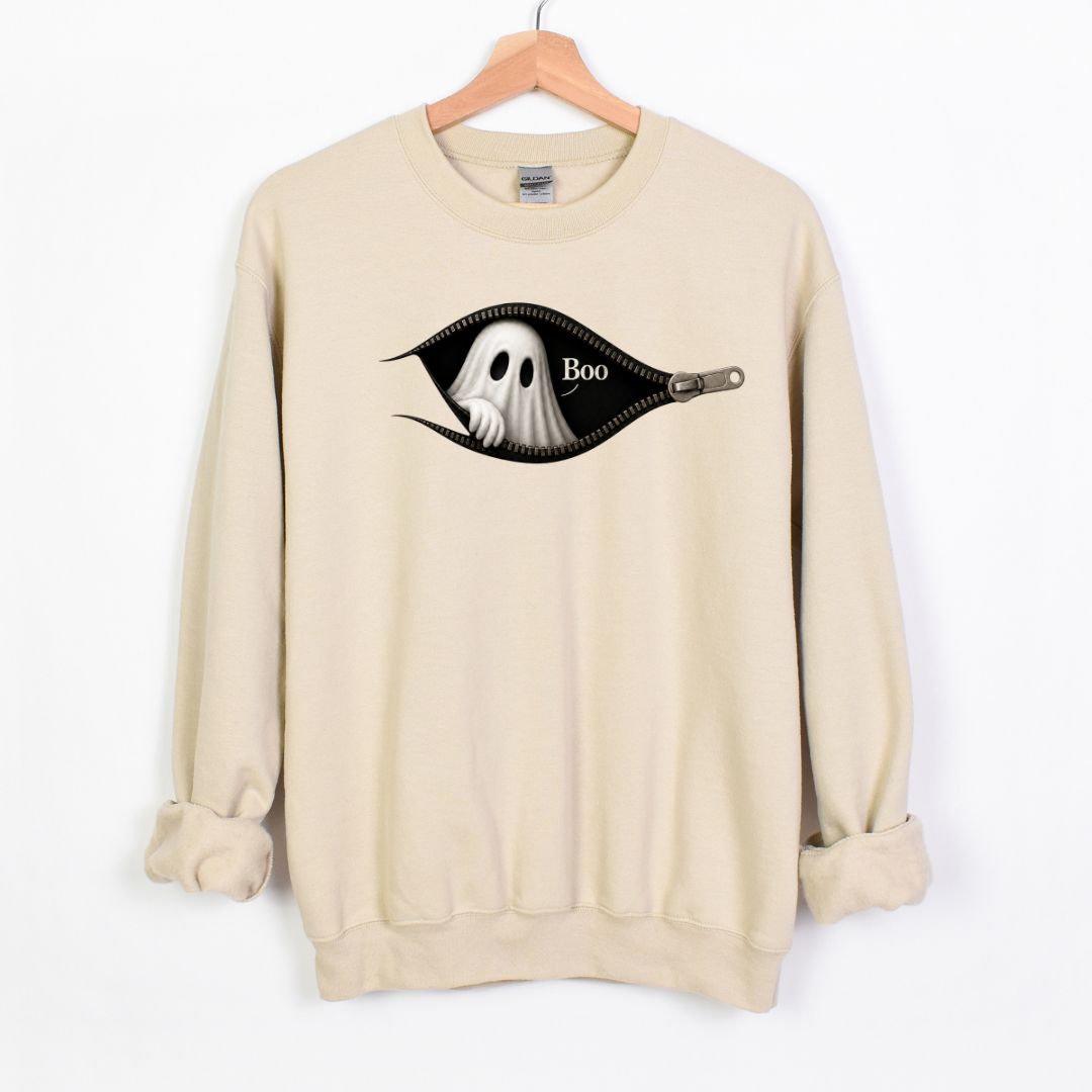 Boo - Cute Peeking Ghost - Gildan Crewneck