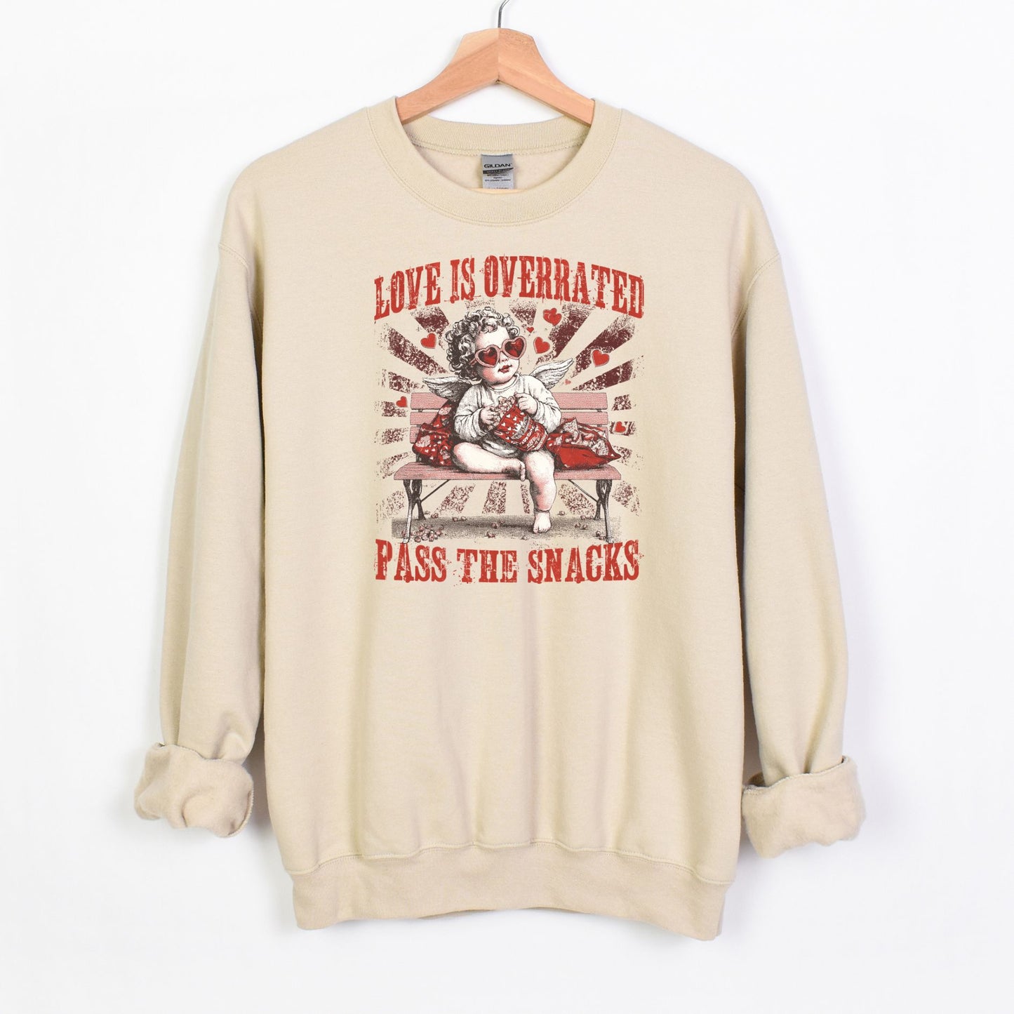 Love is Overrated - Pass the Snacks - Funny Valentine Heavy Blend Crewneck