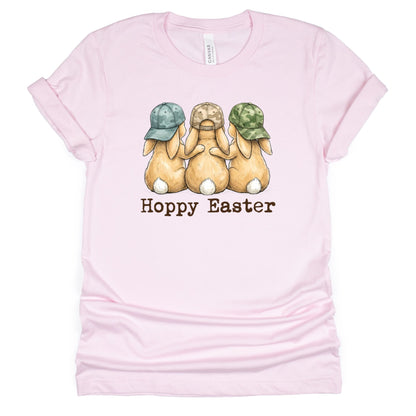 Hoppy Easter - Bunnies with Camo Hats - BELLA+CANVAS ® Unisex Jersey Short Sleeve Tee