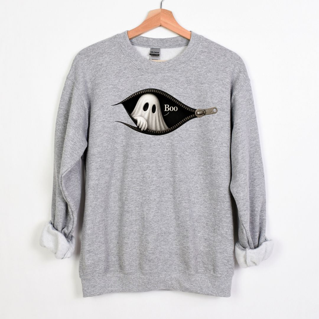 Boo - Cute Peeking Ghost - Gildan Crewneck