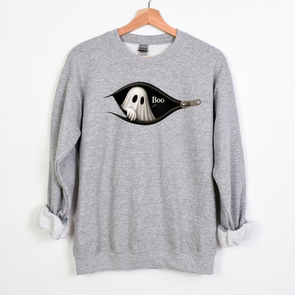 Boo - Cute Peeking Ghost - Gildan Crewneck