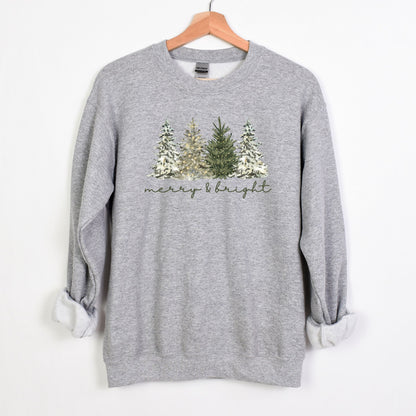 Merry & Bright - Christmas Trees on Heavy Cotton Crewneck