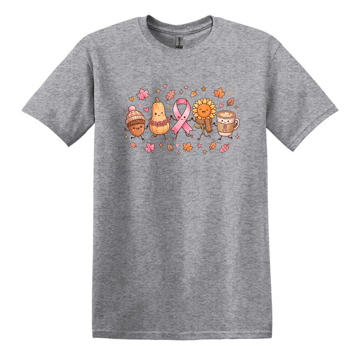 Fall Themed Doodle Art - Breast Cancer Awareness - Gildan Softstyle T-shirt