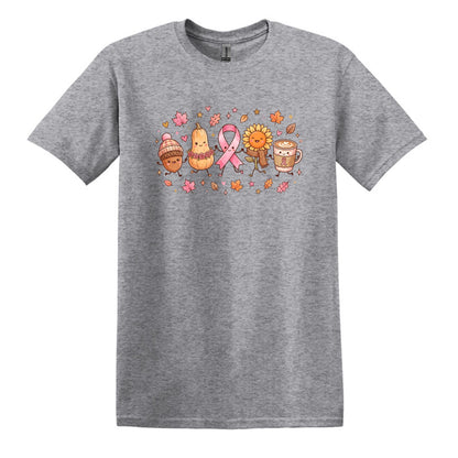 Fall Themed Doodle Art - Breast Cancer Awareness - Gildan Softstyle T-shirt