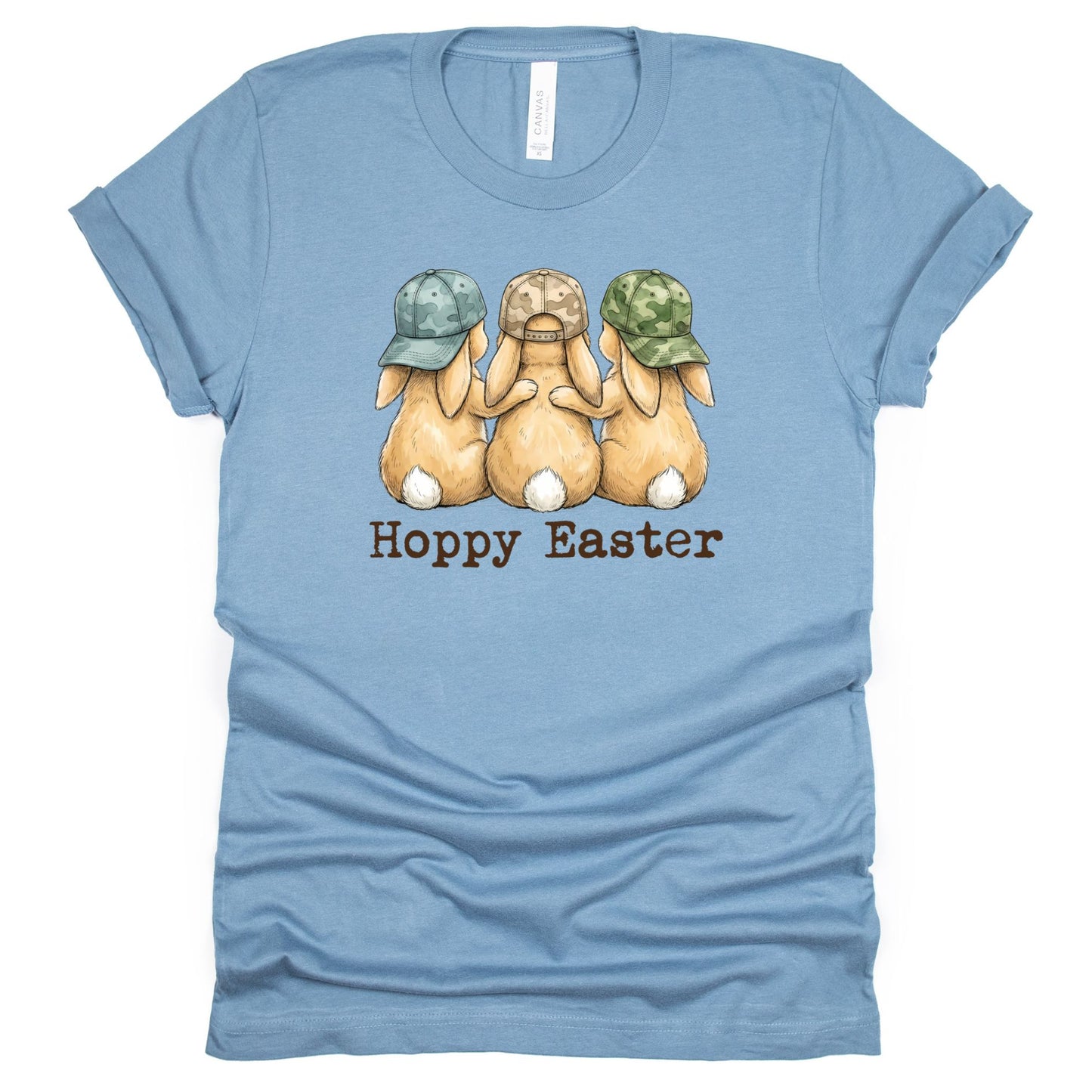 Hoppy Easter - Bunnies with Camo Hats - BELLA+CANVAS ® Unisex Jersey Short Sleeve Tee