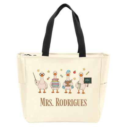 Teacher Goose Port Authority® Essential Zip Tote - Personalize with your Teacher's Name