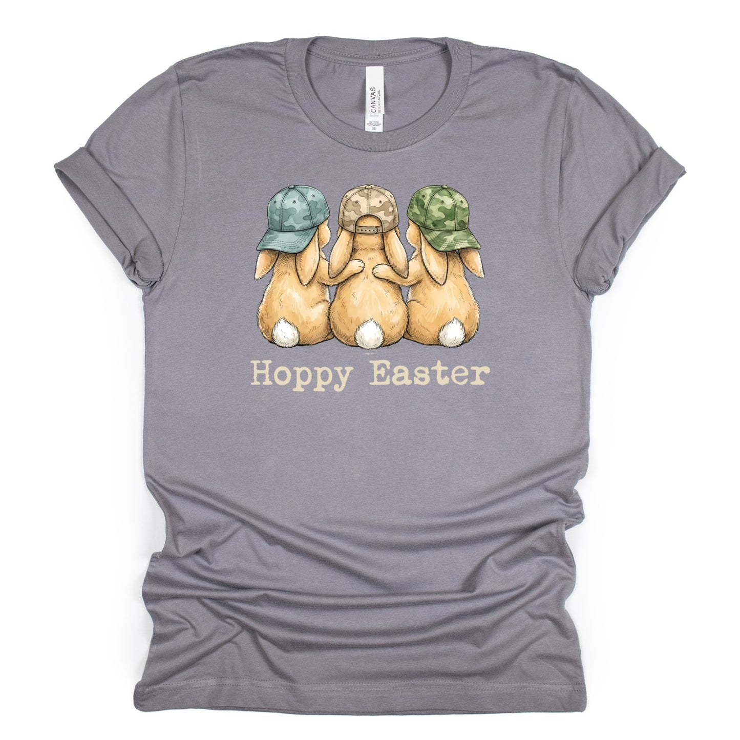 Hoppy Easter - Bunnies with Camo Hats - BELLA+CANVAS ® Unisex Jersey Short Sleeve Tee