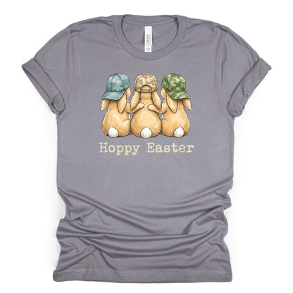 Hoppy Easter - Bunnies with Camo Hats - BELLA+CANVAS ® Unisex Jersey Short Sleeve Tee