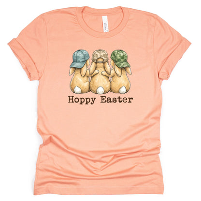 Hoppy Easter - Bunnies with Camo Hats - BELLA+CANVAS ® Unisex Jersey Short Sleeve Tee