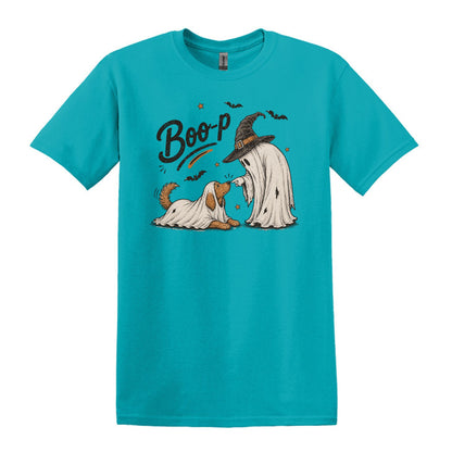 BOO-P! - Adorable Ghost and Dog Heavy Cotton Unisex T-shirt