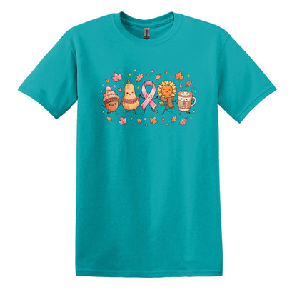 Fall Themed Doodle Art - Breast Cancer Awareness - Gildan Softstyle T-shirt