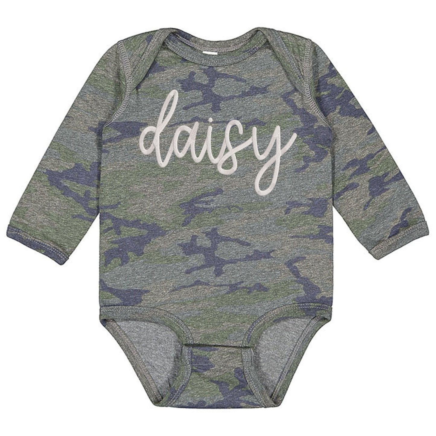 Faux Embroidery Baby Name - Infant Long Sleeve Bodysuit