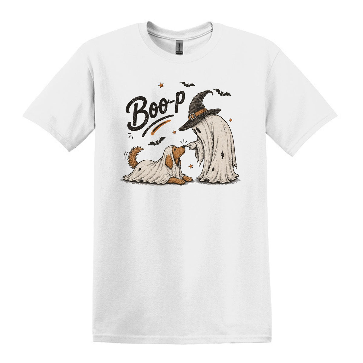 BOO-P! - Adorable Ghost and Dog Heavy Cotton Unisex T-shirt