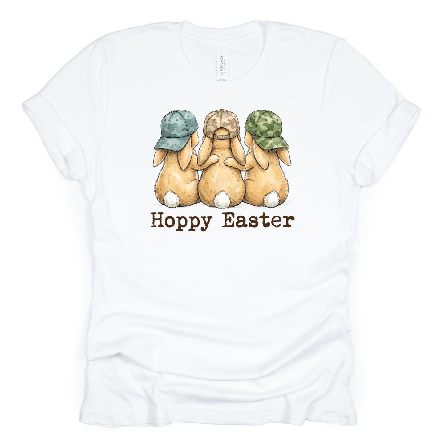 Hoppy Easter - Bunnies with Camo Hats - BELLA+CANVAS ® Unisex Jersey Short Sleeve Tee