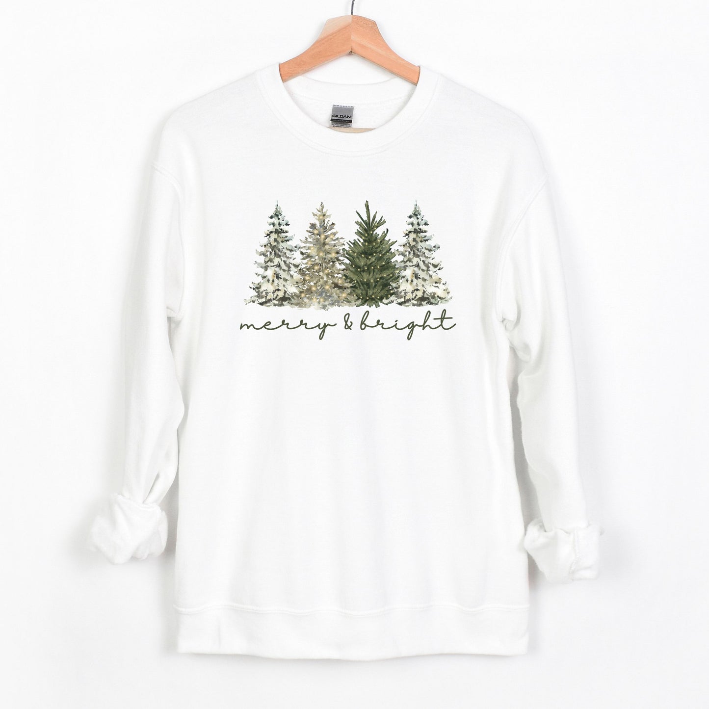 Merry & Bright - Christmas Trees on Heavy Cotton Crewneck