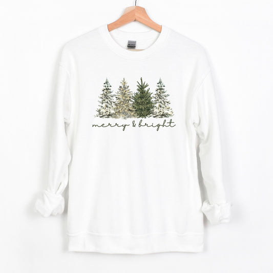 Merry & Bright - Christmas Trees on Heavy Cotton Crewneck