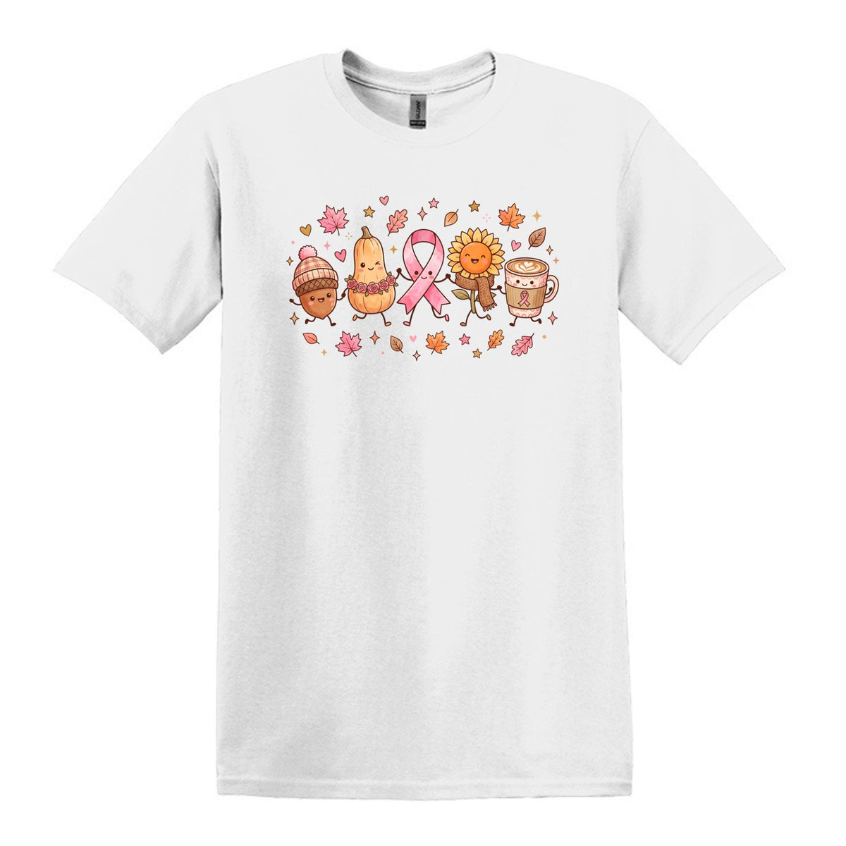 Fall Themed Doodle Art - Breast Cancer Awareness - Gildan Softstyle T-shirt