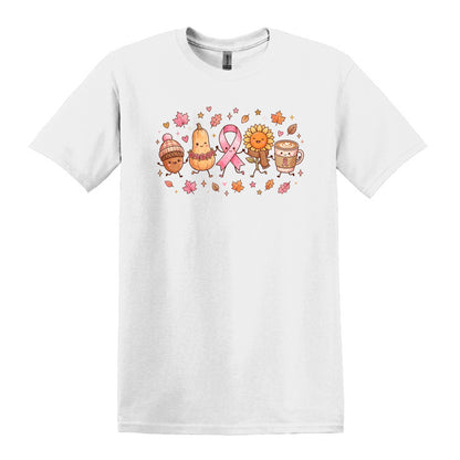 Fall Themed Doodle Art - Breast Cancer Awareness - Gildan Softstyle T-shirt