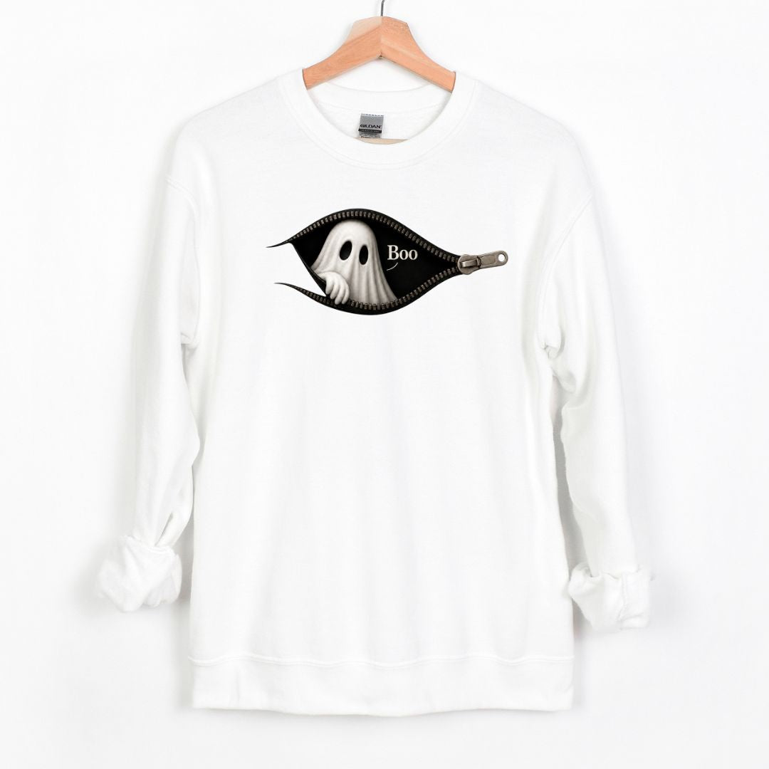 Boo - Cute Peeking Ghost - Gildan Crewneck