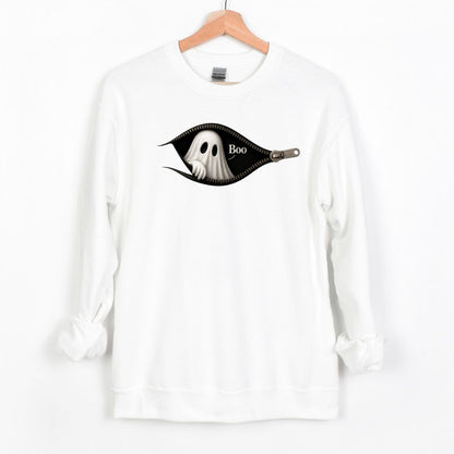 Boo - Cute Peeking Ghost - Gildan Crewneck
