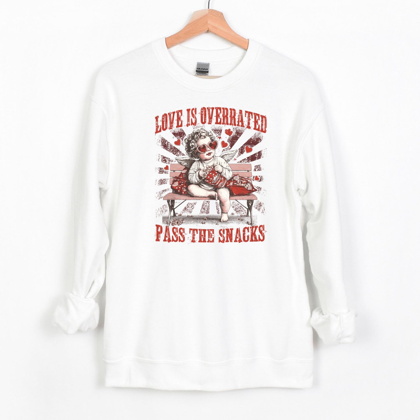 Love is Overrated - Pass the Snacks - Funny Valentine Heavy Blend Crewneck