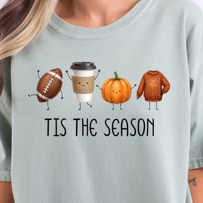 Tis' The Season | Football, Coffee, Pumpkins & Sweaters | Comfort Colors® Doodle Art T-Shirt