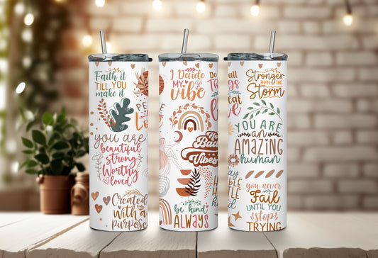 20 onces. Tumbler inoxydable - Positive Vibes - Couleurs Boho