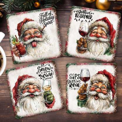Funny Drinking Santa - Set of 4 Square Coasters - MDF with cork backing