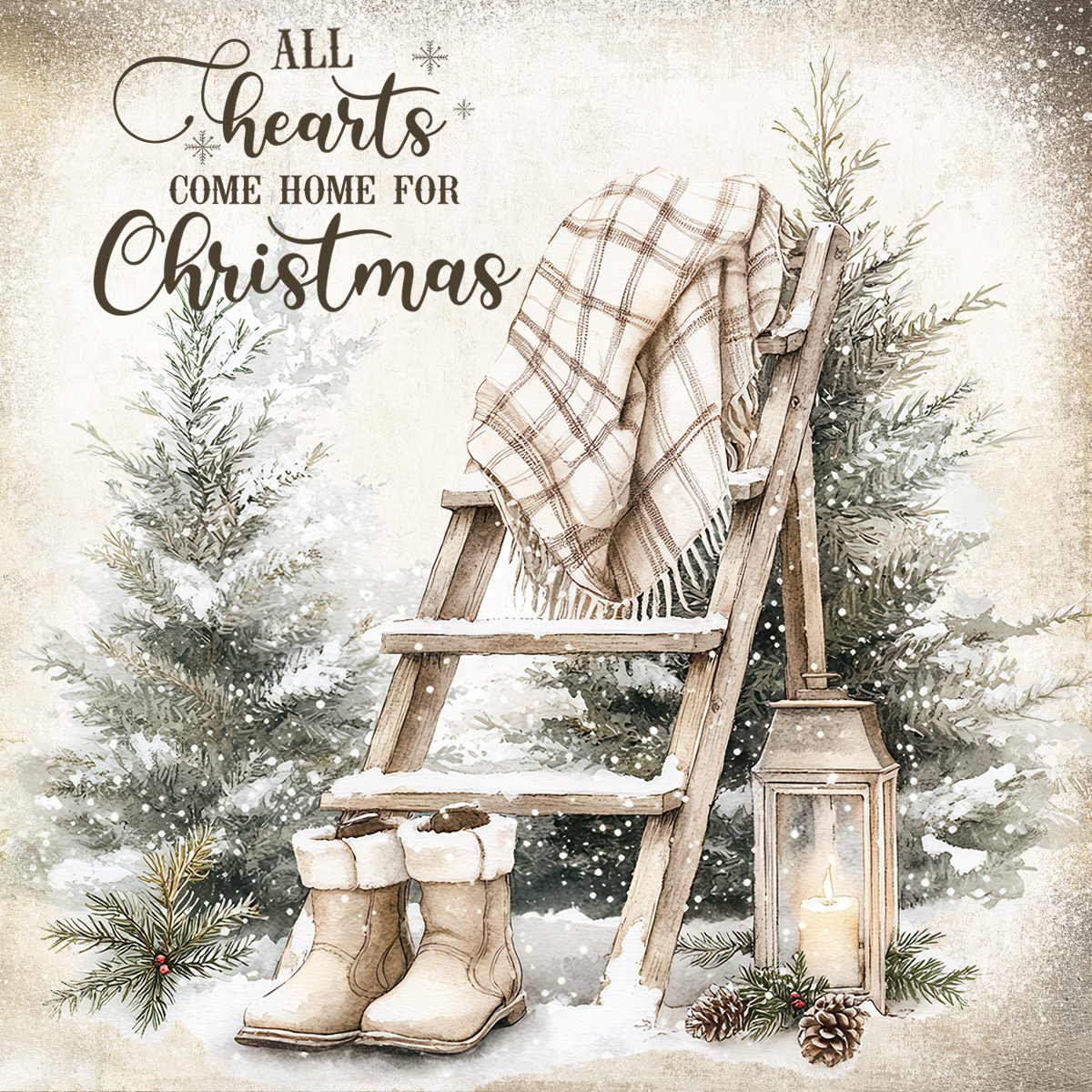 Golden Rustic Christmas - Set of 4 Square Coasters - MDF with cork backing