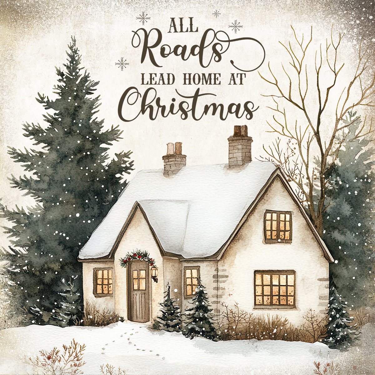 Golden Rustic Christmas - Set of 4 Square Coasters - MDF with cork backing