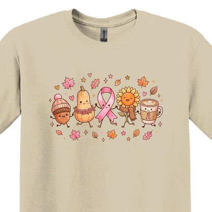 Fall Themed Doodle Art - Breast Cancer Awareness - Gildan Softstyle T-shirt