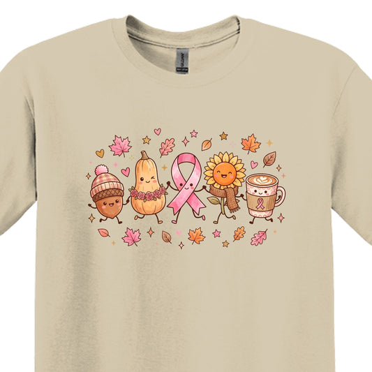 Fall Themed Doodle Art - Breast Cancer Awareness - Gildan Softstyle T-shirt